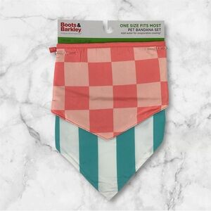 Boots And Barkley Pet Bandana Set Pink Checks Blue Stripe One Size Fits Most New